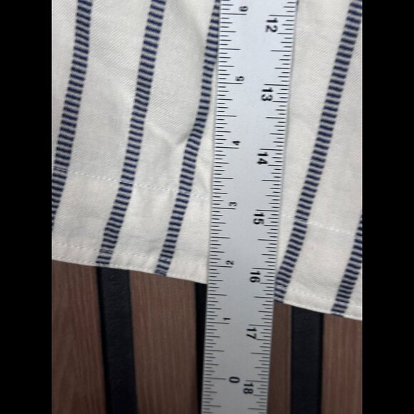 New Theory Wrap Skirt 8 / M Womens White Mini Waist Tie Split Stripe Linen - Picture 4 of 7